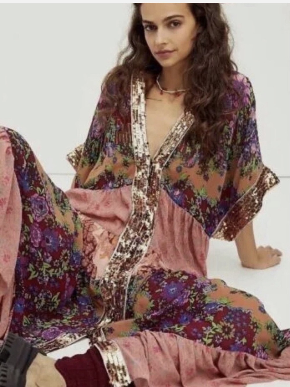 Free People One Fine Day Duster Maxi Kimono Multi Combo Dress. Size S